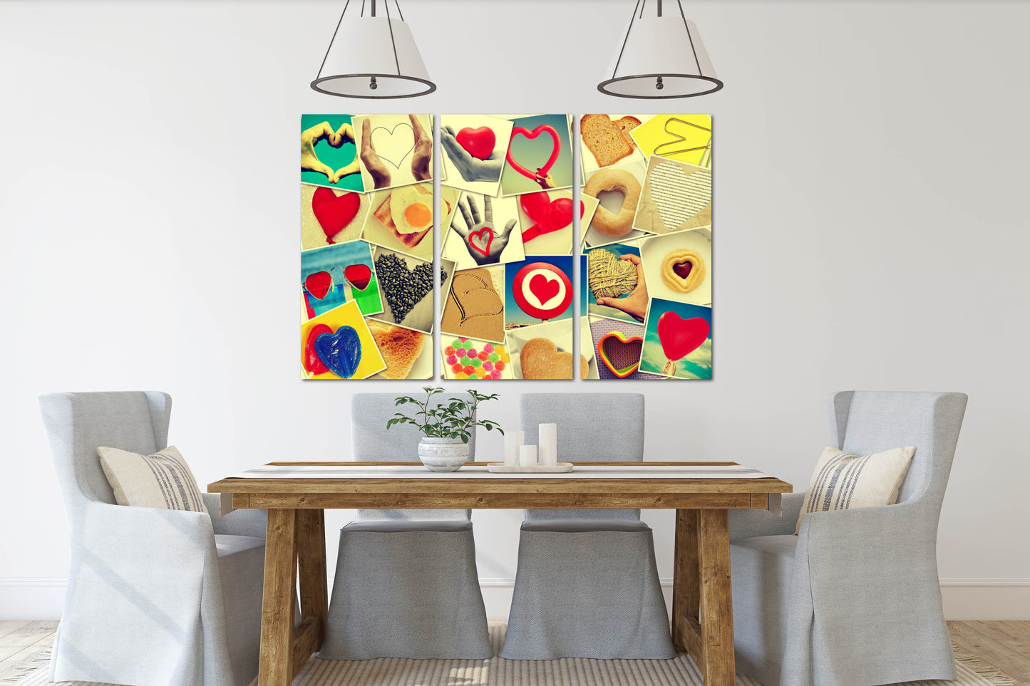 Red heart wall art, Love paintings on canvas, valentines day gift, love picture, collage kit wall decor, heart wall decor