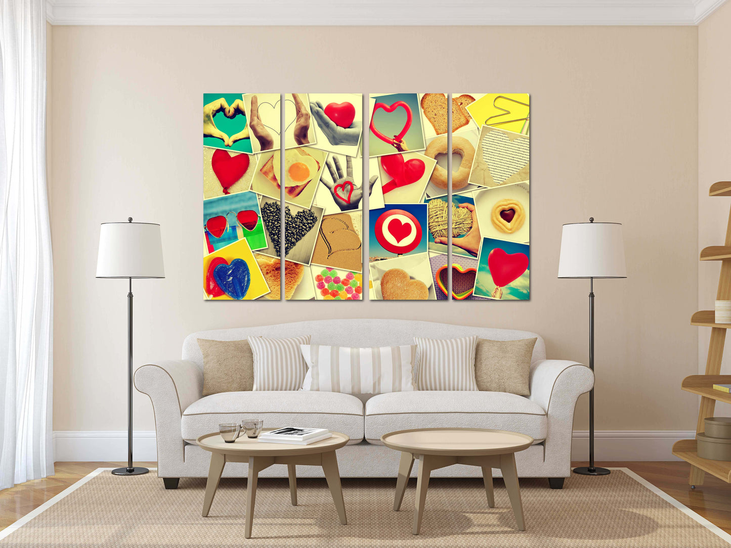 Red heart wall art, Love paintings on canvas, valentines day gift, love picture, collage kit wall decor, heart wall decor