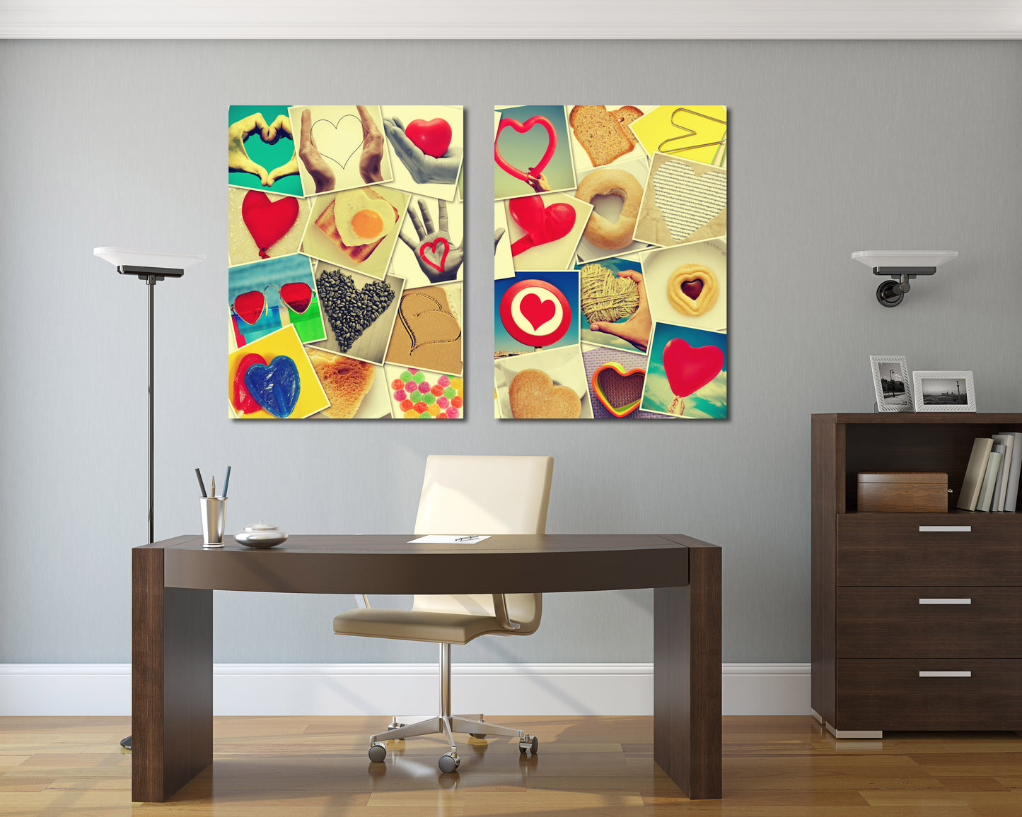 Red heart wall art, Love paintings on canvas, valentines day gift, love picture, collage kit wall decor, heart wall decor