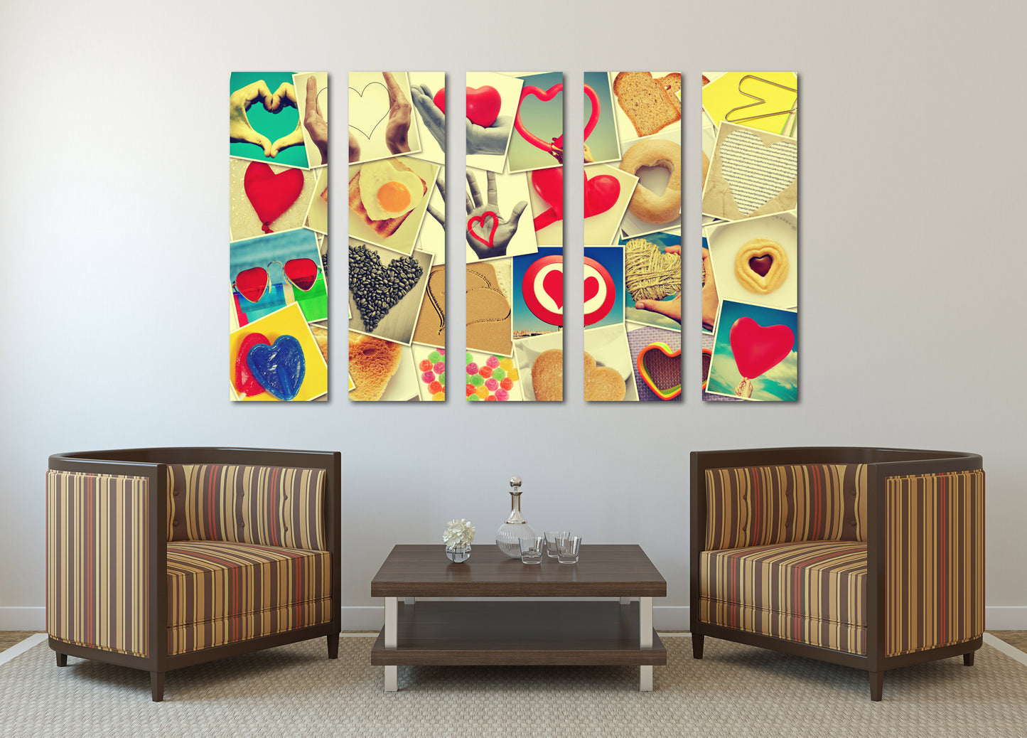 Red heart wall art, Love paintings on canvas, valentines day gift, love picture, collage kit wall decor, heart wall decor
