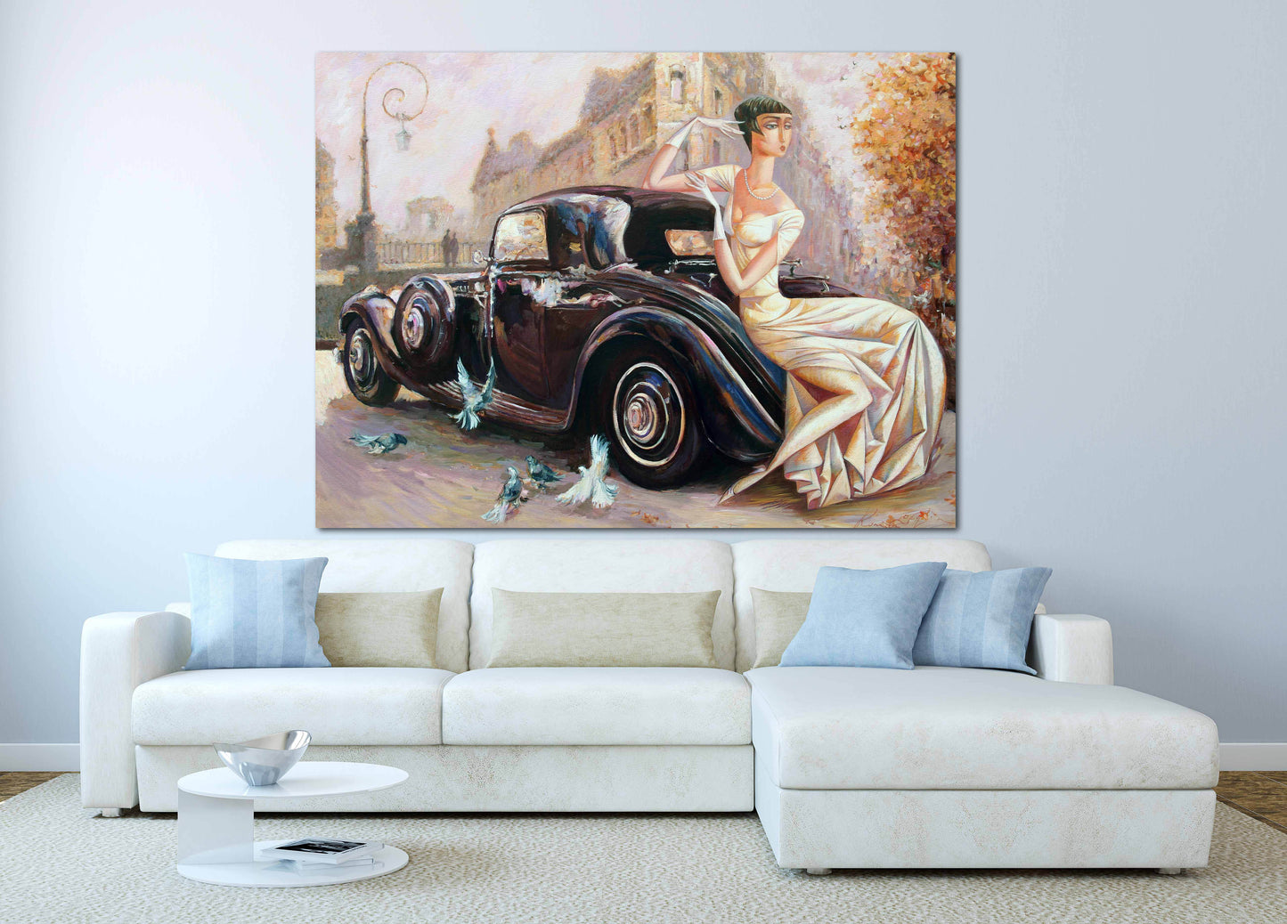 Retro aristokratische Dame Wandkunst Ästhetisches Raumdekor Vintage Ölgemälde auf Leinwand Retro Auto Wandkunst