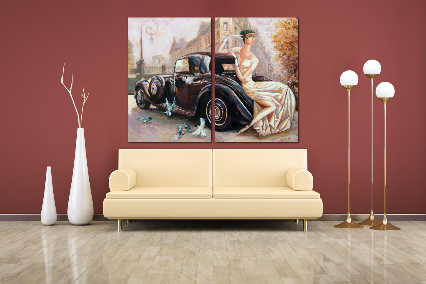 Retro aristokratische Dame Wandkunst Ästhetisches Raumdekor Vintage Ölgemälde auf Leinwand Retro Auto Wandkunst