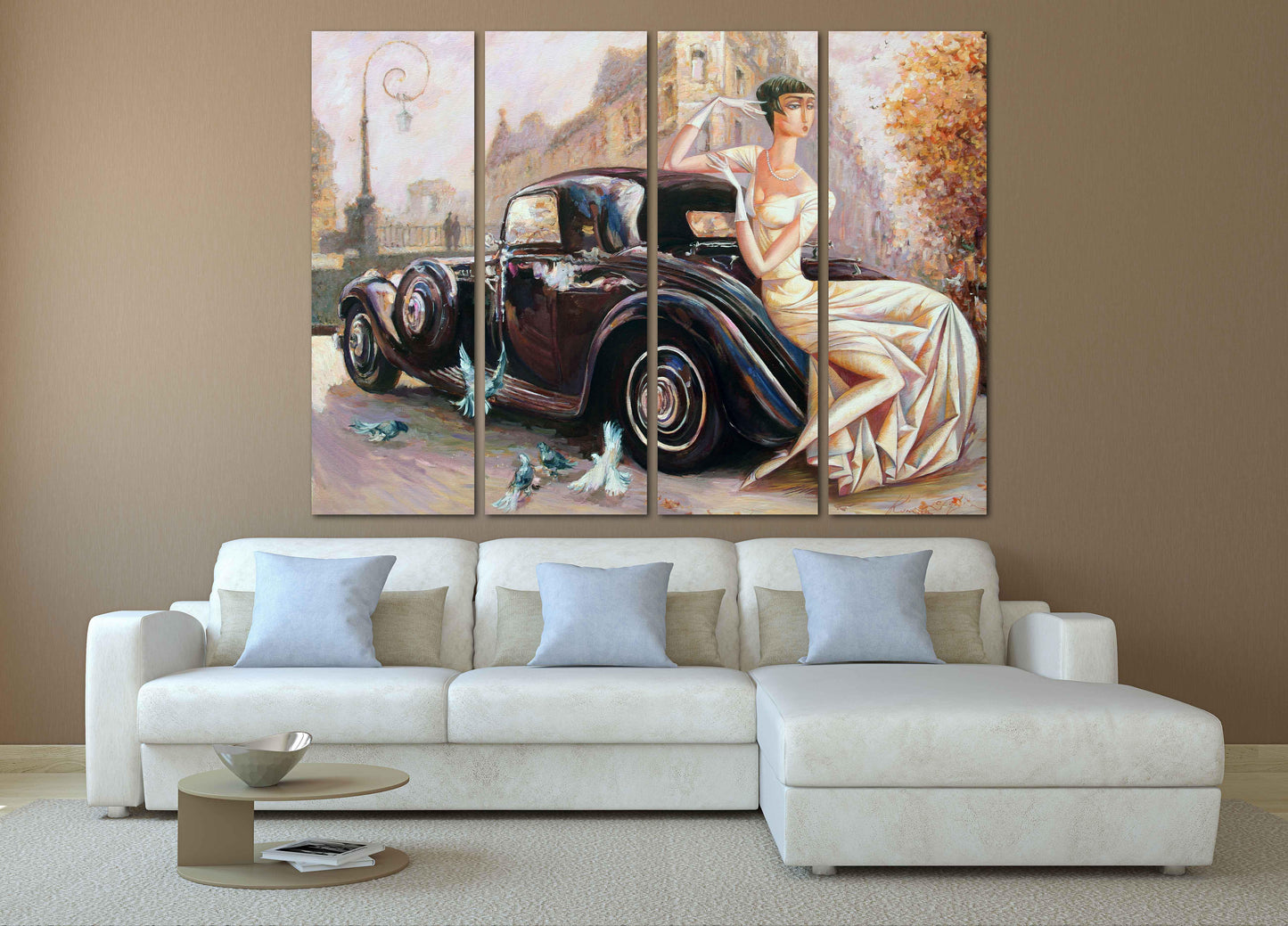 Retro aristokratische Dame Wandkunst Ästhetisches Raumdekor Vintage Ölgemälde auf Leinwand Retro Auto Wandkunst