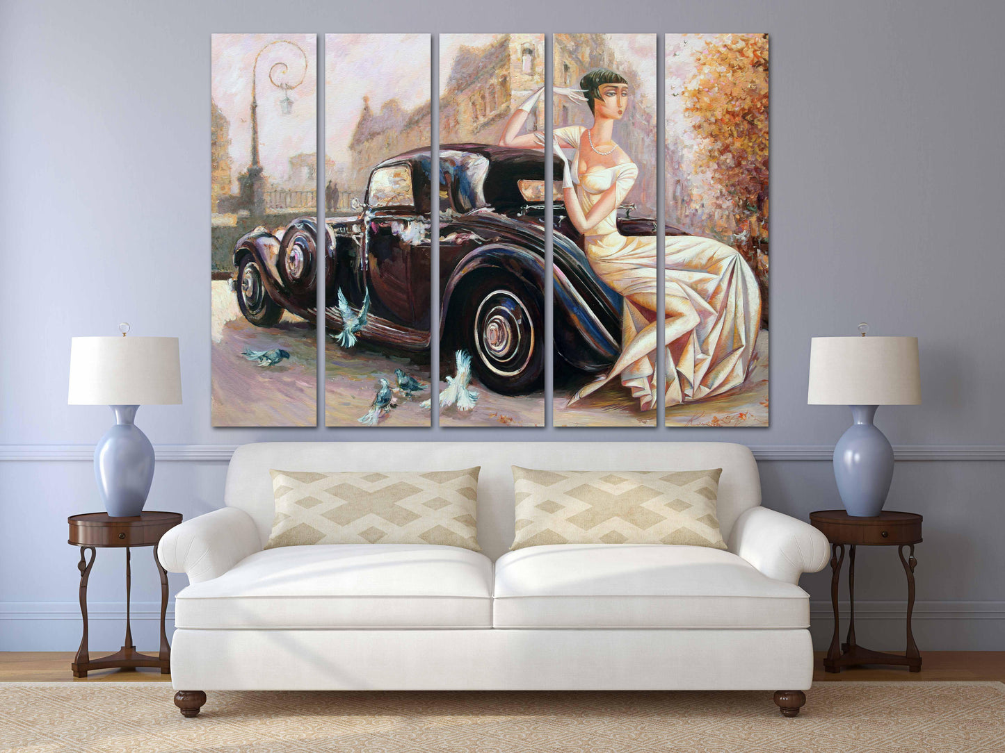 Retro aristokratische Dame Wandkunst Ästhetisches Raumdekor Vintage Ölgemälde auf Leinwand Retro Auto Wandkunst