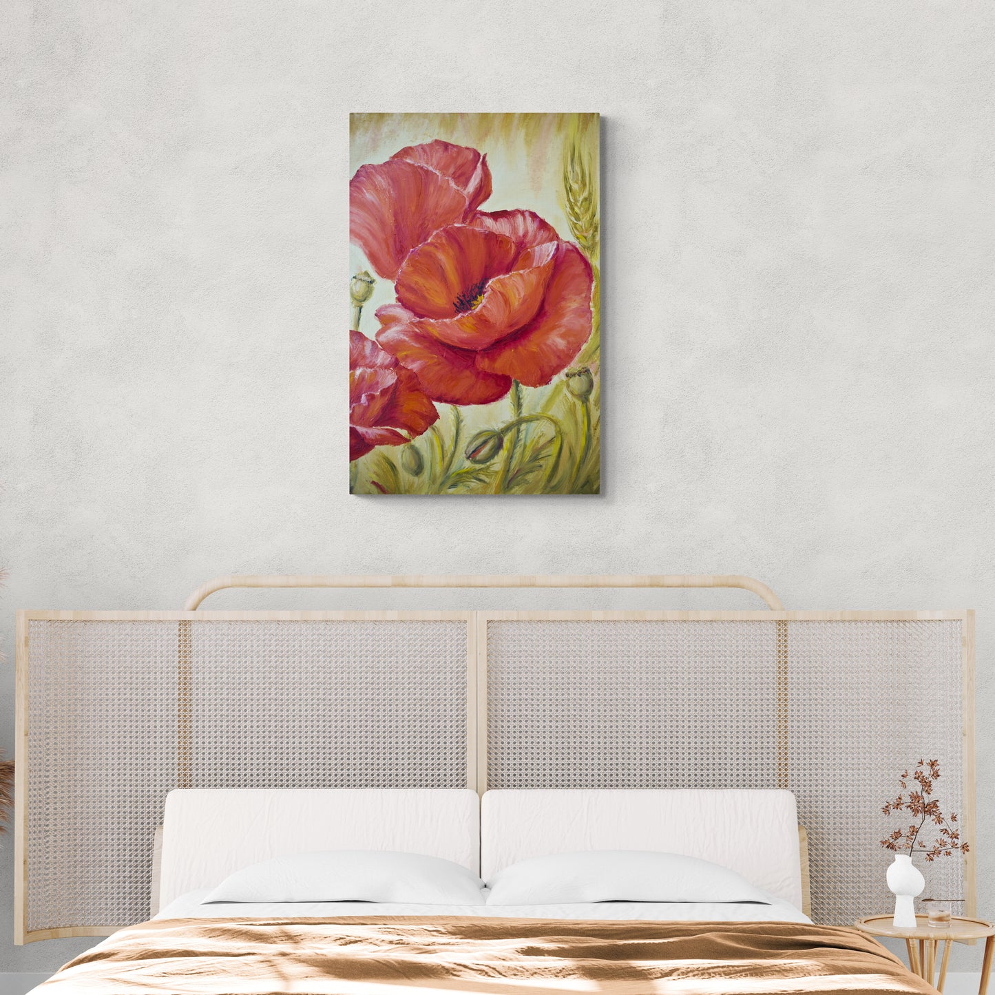 Mohnblumen Leinwanddruck, gerahmte Wandkunst mit roten Mohnblumen, florale Wandkunst, batanische Wandkunst, große Blumen Wandkunst für Schlafzimmer