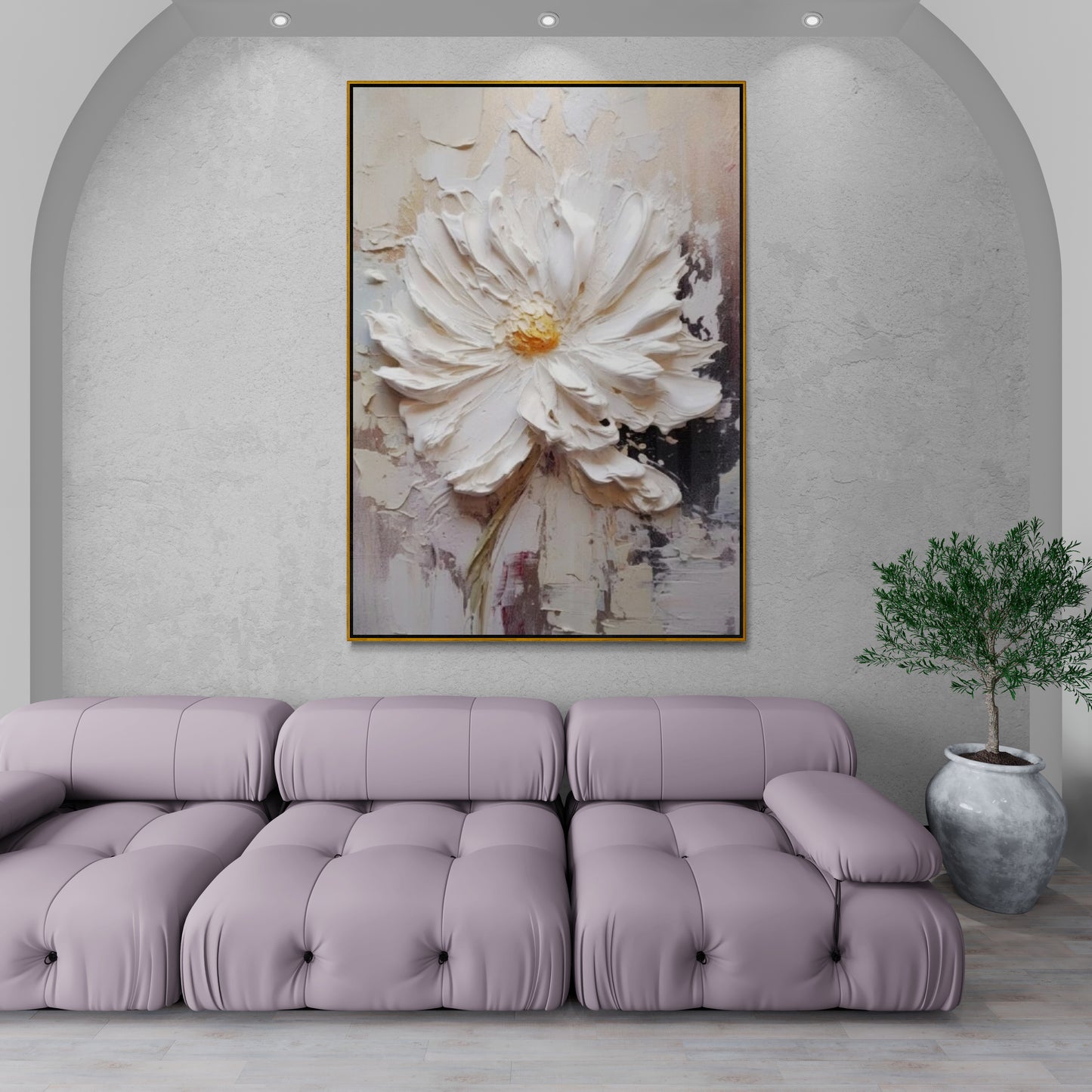 Großes gerahmtes Wandbild mit Blumenmotiv, Leinwanddruck mit 3D-Effekt, Leinwanddruck mit weißen Blumen, druckbares Wildblumen-Kunstwerk, Wandkunst fürs Wohnzimmer