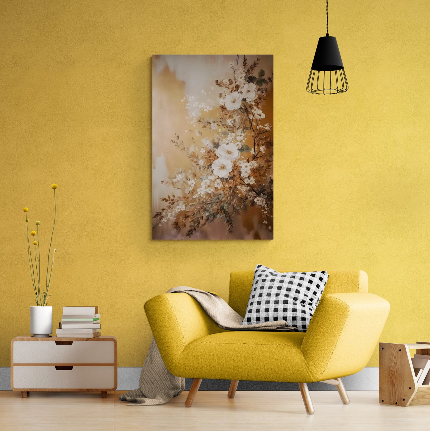 Florale Wandkunst, abstraktes Ölgemälde, Effekt-Leinwanddruck, gerahmtes Kunstwerk, Blumen, neutrale Wandkunst, Wohnzimmer-Kunstwerk