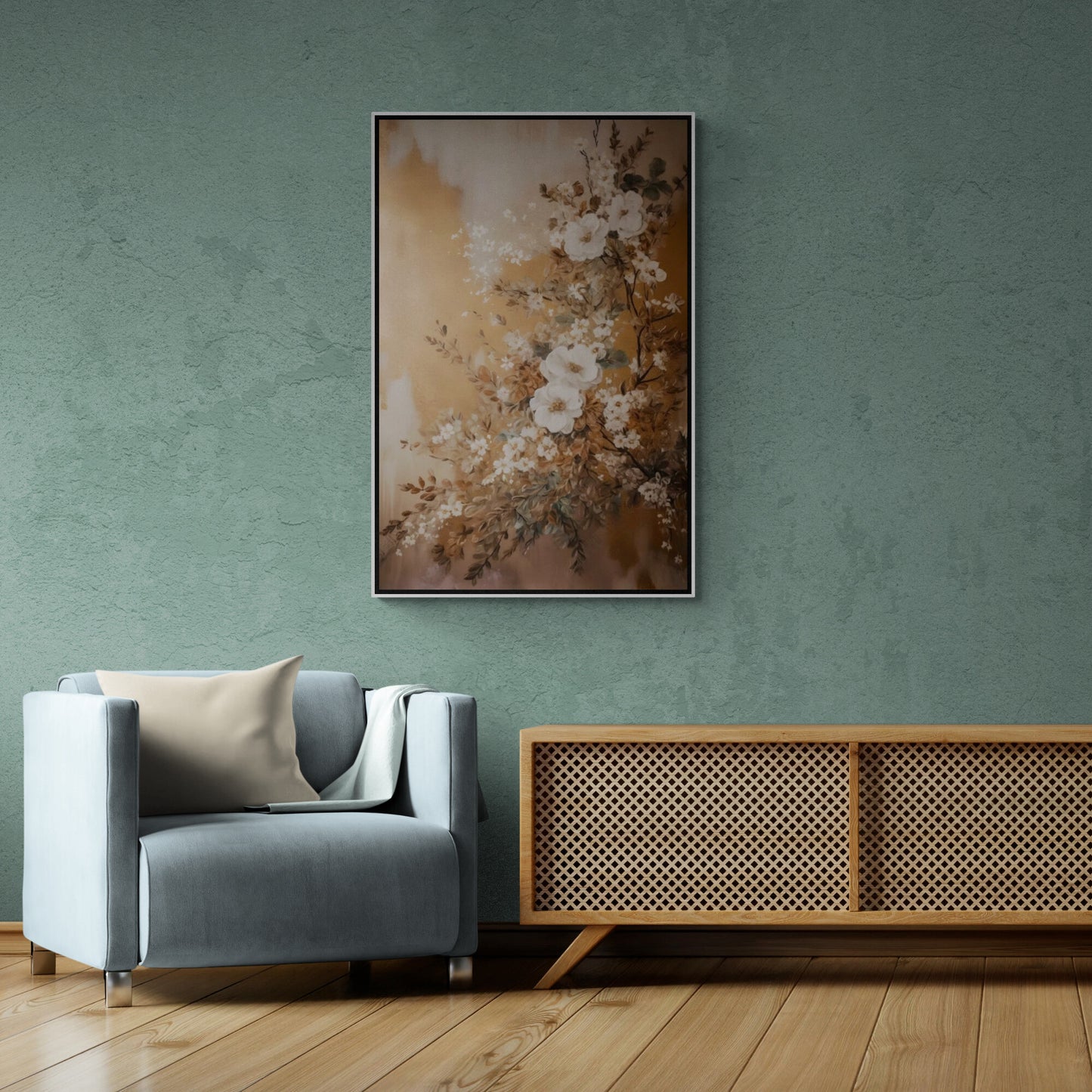 Florale Wandkunst, abstraktes Ölgemälde, Effekt-Leinwanddruck, gerahmtes Kunstwerk, Blumen, neutrale Wandkunst, Wohnzimmer-Kunstwerk