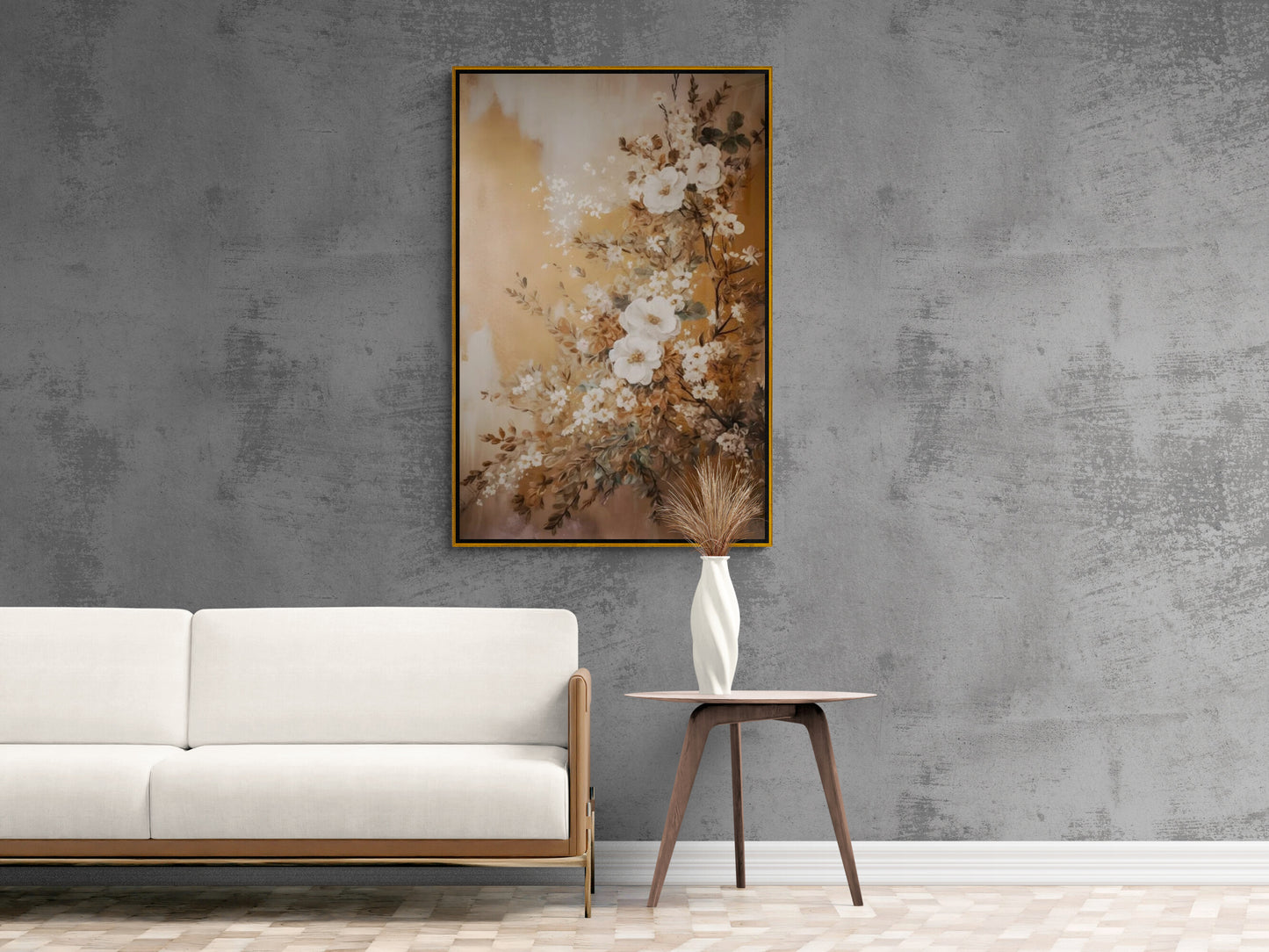 Florale Wandkunst, abstraktes Ölgemälde, Effekt-Leinwanddruck, gerahmtes Kunstwerk, Blumen, neutrale Wandkunst, Wohnzimmer-Kunstwerk