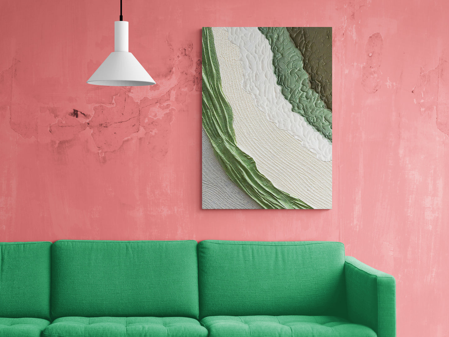 Abstrakte Wandkunst, grün-weißer Kunstdruck, moderner gerahmter Leinwanddruck, Wandkunst mit Ölgemälde-Effekt, Geschenk zur Wohnungserwärmung, Wandkunst fürs Wohnheim