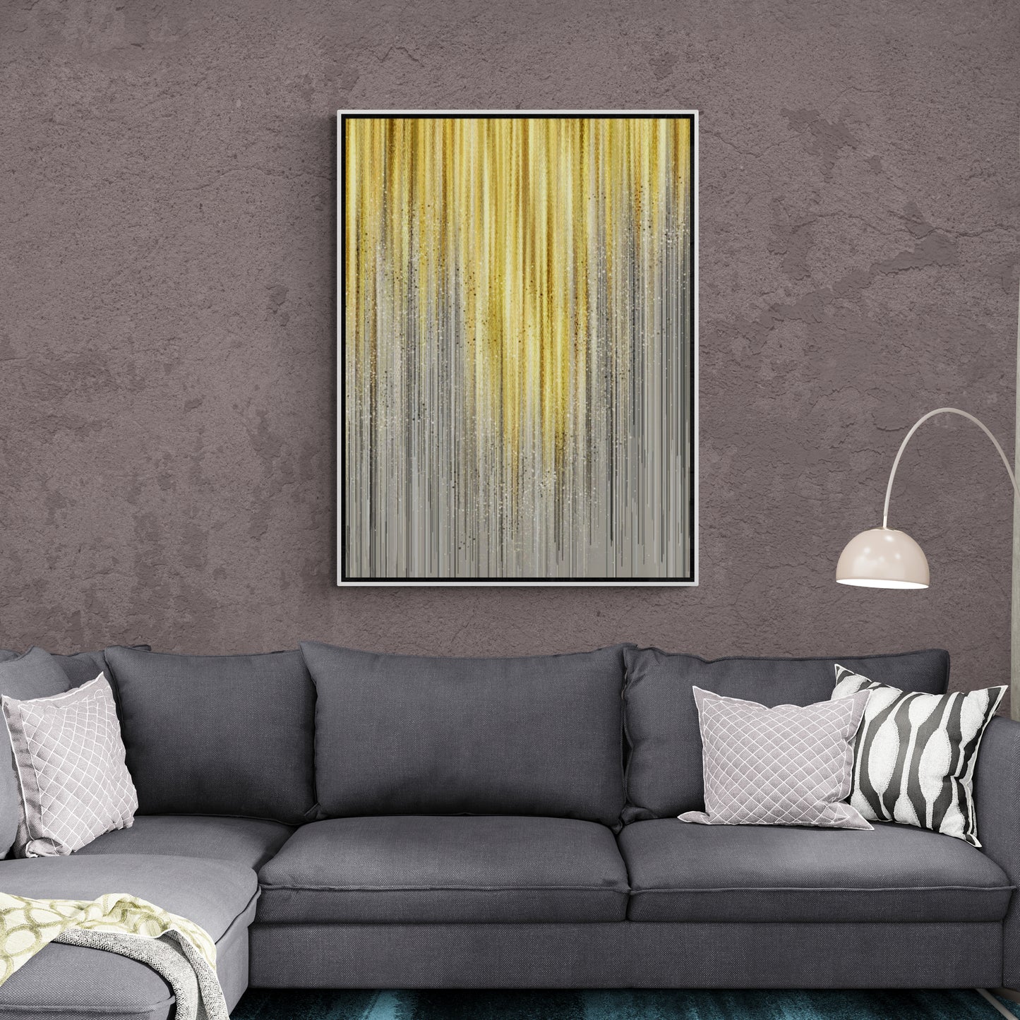 Abstrakte graue und gelbe Wandkunst, gerahmter Leinwanddruck, moderner Leinwanddruck, Wandkunst über dem Bett, Geschenk für ihn, Akzent-Wandkunst