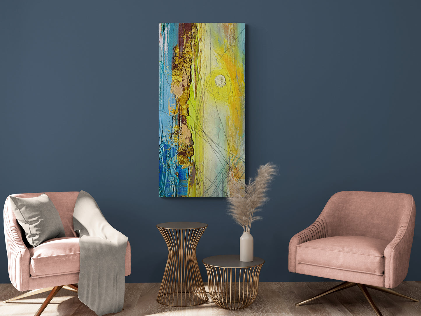 Colorful wall art, abstract art print, marble framed canvas print, blue and yellow wall art, modern above bed artwork, picture for gift