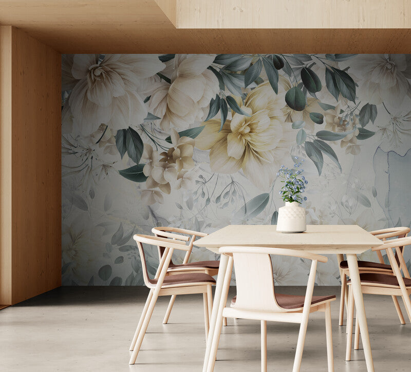 Große Blumentapete, botanisches Wandbild zum Abziehen und Aufkleben, temporäre Tapete mit Blumen, Abzieh- und Aufklebetapete, Leinwandtapete