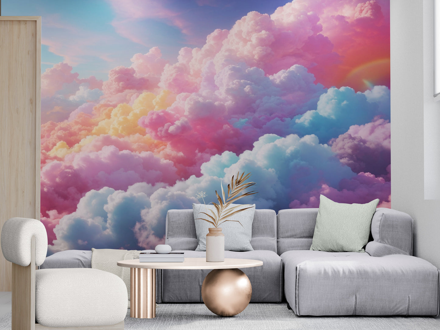Extra große Wolkentapete, selbstklebendes himmlisches Wandbild, farbenfrohes abstraktes Wandbild zum Abziehen und Aufkleben, Tapete mit buntem Himmelsbild, abnehmbare Tapete