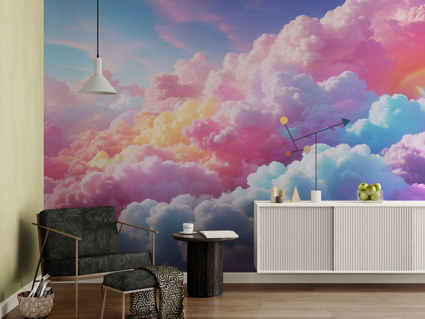 Extra große Wolkentapete, selbstklebendes himmlisches Wandbild, farbenfrohes abstraktes Wandbild zum Abziehen und Aufkleben, Tapete mit buntem Himmelsbild, abnehmbare Tapete