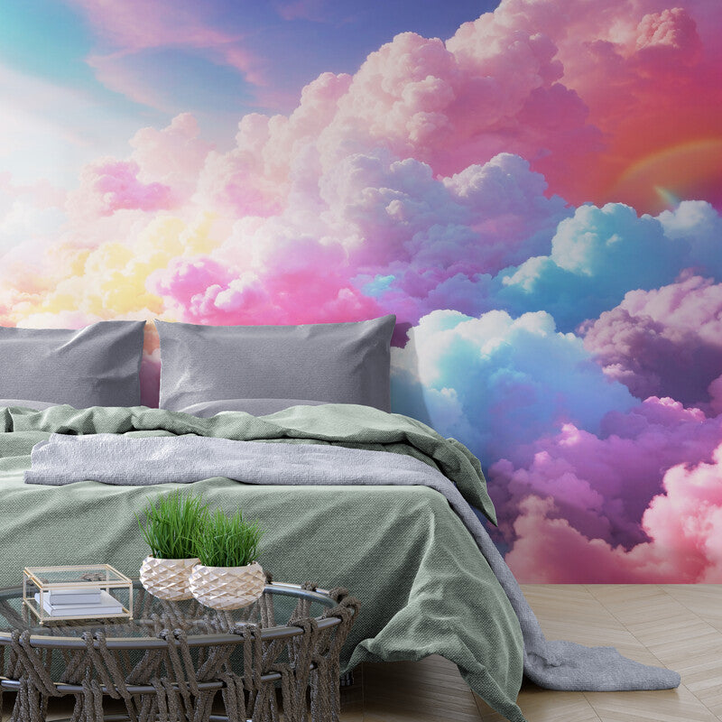 Extra große Wolkentapete, selbstklebendes himmlisches Wandbild, farbenfrohes abstraktes Wandbild zum Abziehen und Aufkleben, Tapete mit buntem Himmelsbild, abnehmbare Tapete