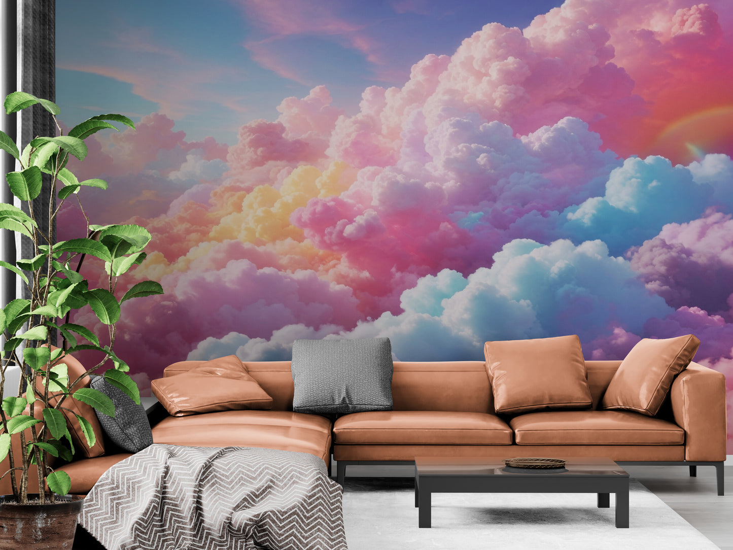 Extra große Wolkentapete, selbstklebendes himmlisches Wandbild, farbenfrohes abstraktes Wandbild zum Abziehen und Aufkleben, Tapete mit buntem Himmelsbild, abnehmbare Tapete