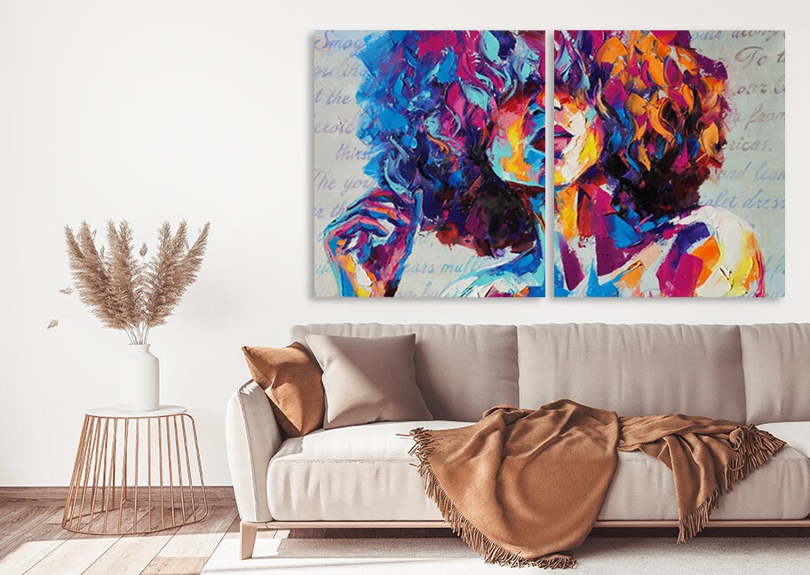 Trendy Schwarze Afrofrau Afroamerikanerin helle Wandkunst Multi Panel extra großes Leinwandbild