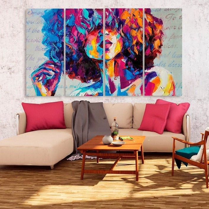 Trendy Schwarze Afrofrau Afroamerikanerin helle Wandkunst Multi Panel extra großes Leinwandbild