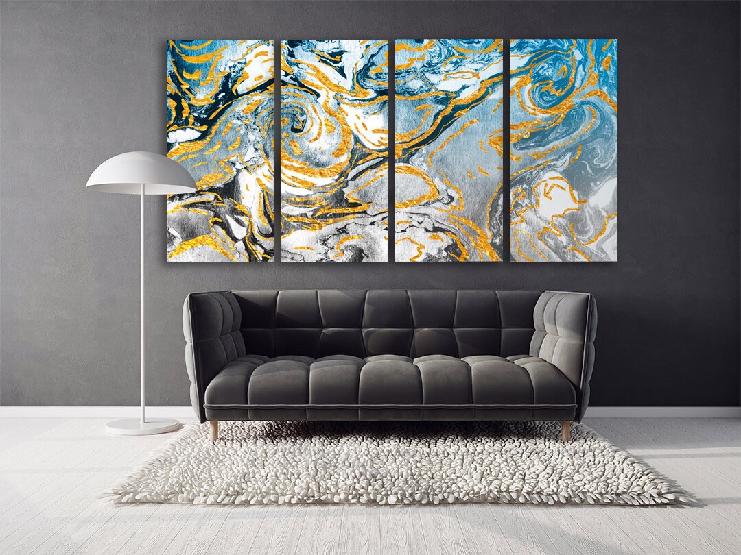 Moderne abstrakte extra große druckbare Wandkunst gerahmt Multi Panel Pour Leinwand Gemälde Raumdekor