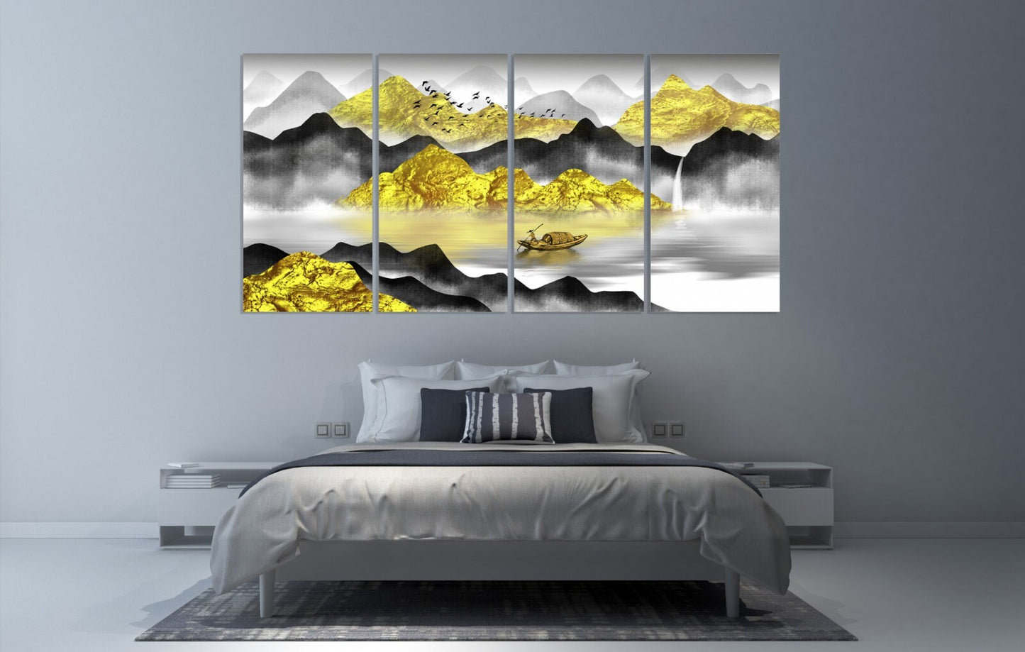 Graue und goldene Berge Wandkunst Gemälde auf Leinwand, Wandbilder Berge, Natur Wandkunst, Wohnwanddekoration, Bergkunstdruck