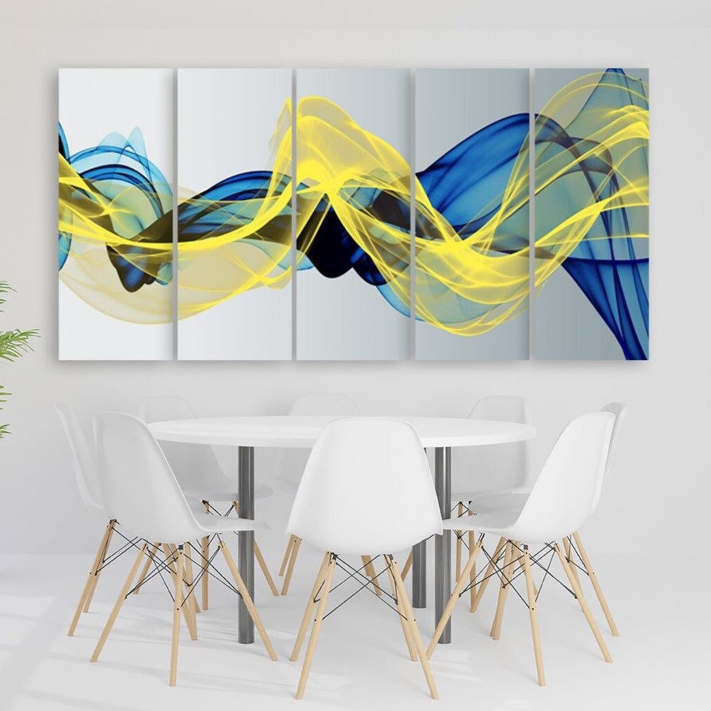 Blaue und gelbe Wandkunst, trendig, extragroß, abstrakte Wandkunst, modernes abstraktes Gemälde, mehrteilige Leinwand, Wanddekoration für Räume
