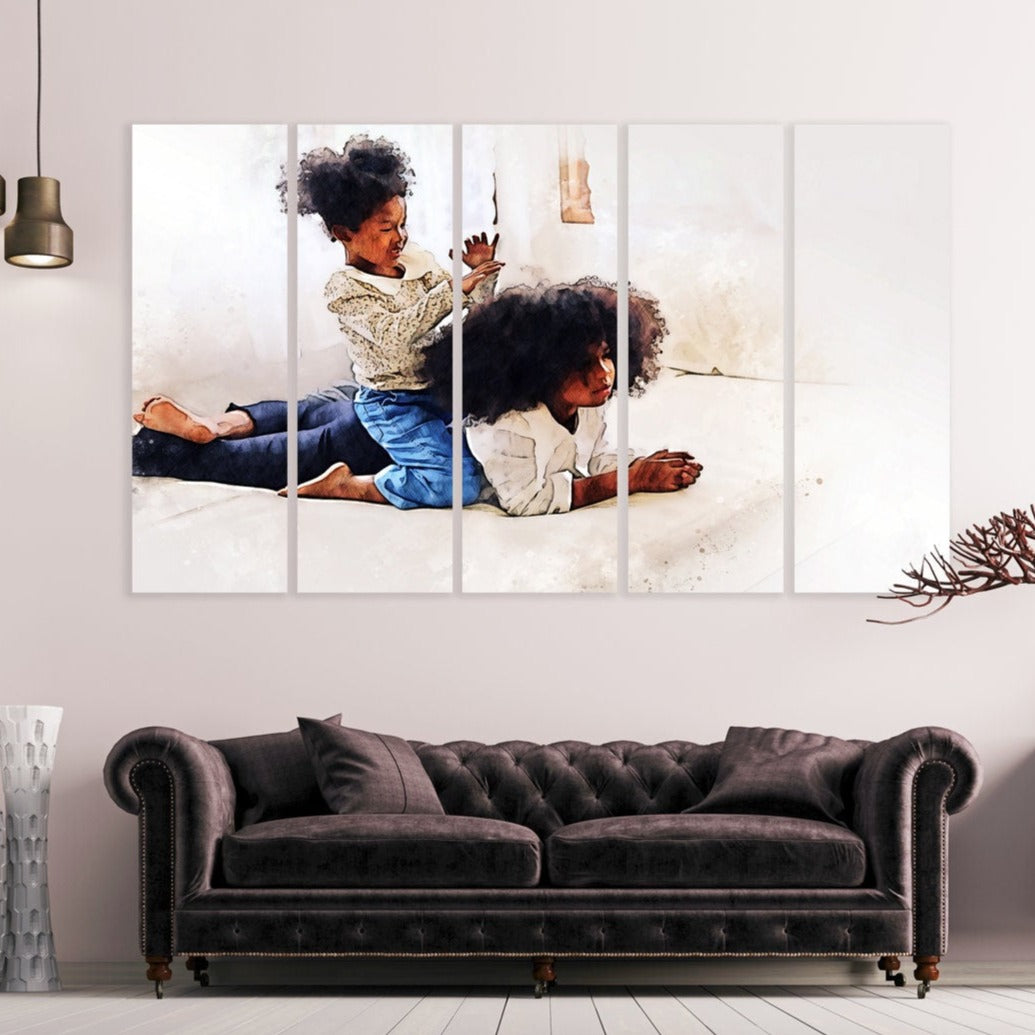 Zeitgenössische afroamerikanische Kunst Trendy Schwarze Afrofrau Wandkunst Mehrteiliges extra großes Leinwandbild