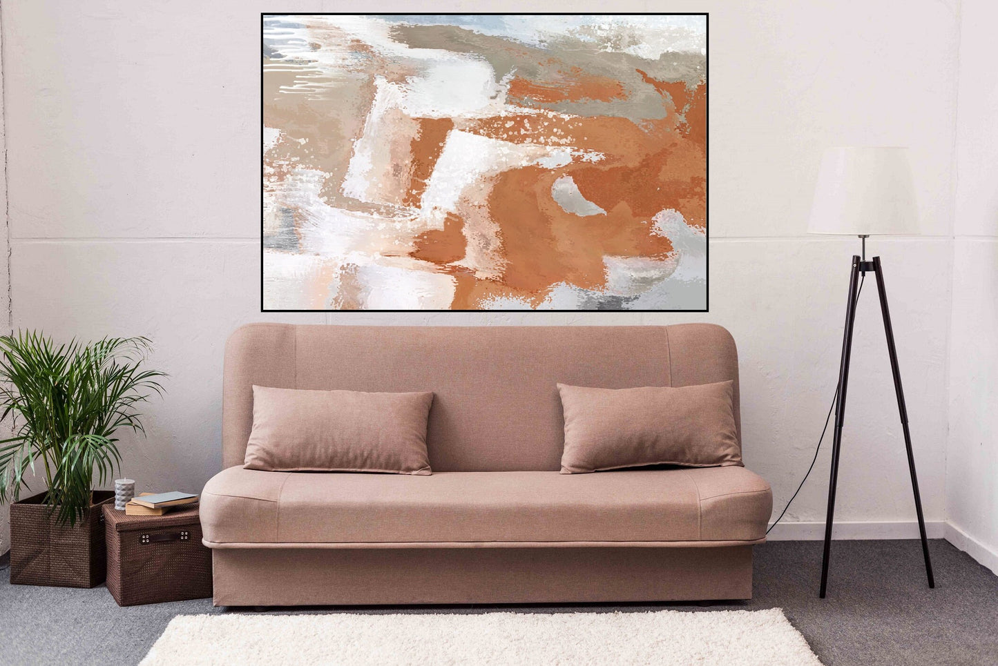 Abstrakte Leinwandkunst im Floater-Rahmen, extra große ruhige Wanddekoration zum Aufhängen, modernes druckbares Wohnzimmerkunstwerk, zeitgenössische Wandkunst