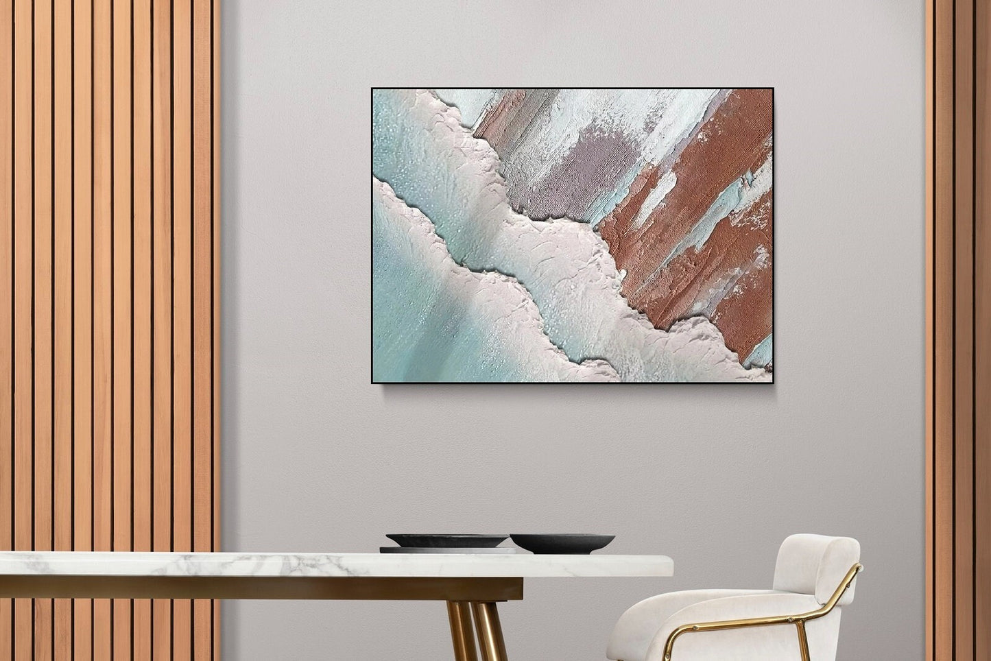 Großer abstrakter Leinwanddruck, schwebender Rahmen, Wellen-Wandkunst, druckbares Impression-Kunstwerk, Wohnzimmer-Wandkunst, Abstraktionsdruck als Geschenk