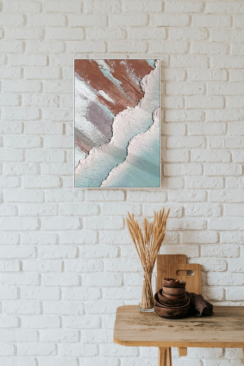 Großer abstrakter Leinwanddruck, schwebender Rahmen, Wellen-Wandkunst, druckbares Impression-Kunstwerk, Wohnzimmer-Wandkunst, Abstraktionsdruck als Geschenk
