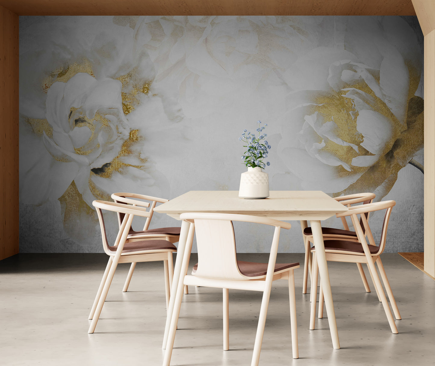 Peony wallpaper, extra large peel and stick floral wall mural, self adhesive white and gold wallpaper mural, accent wallpaper for living room