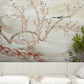 Large chinoiserie wallpaper, Botanical oriental wall mural, Beige wallpaper with birds, Peel and stick wallpaper mural, Accent self adhesive wallpaper