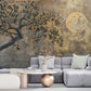 Extra large loft wallpaper, Peel and stick wall mural with moon image, Brown gold wallpaper mural, Self adhesive nature wall mural, Temporary wallpaper for living room, accent wallpaper