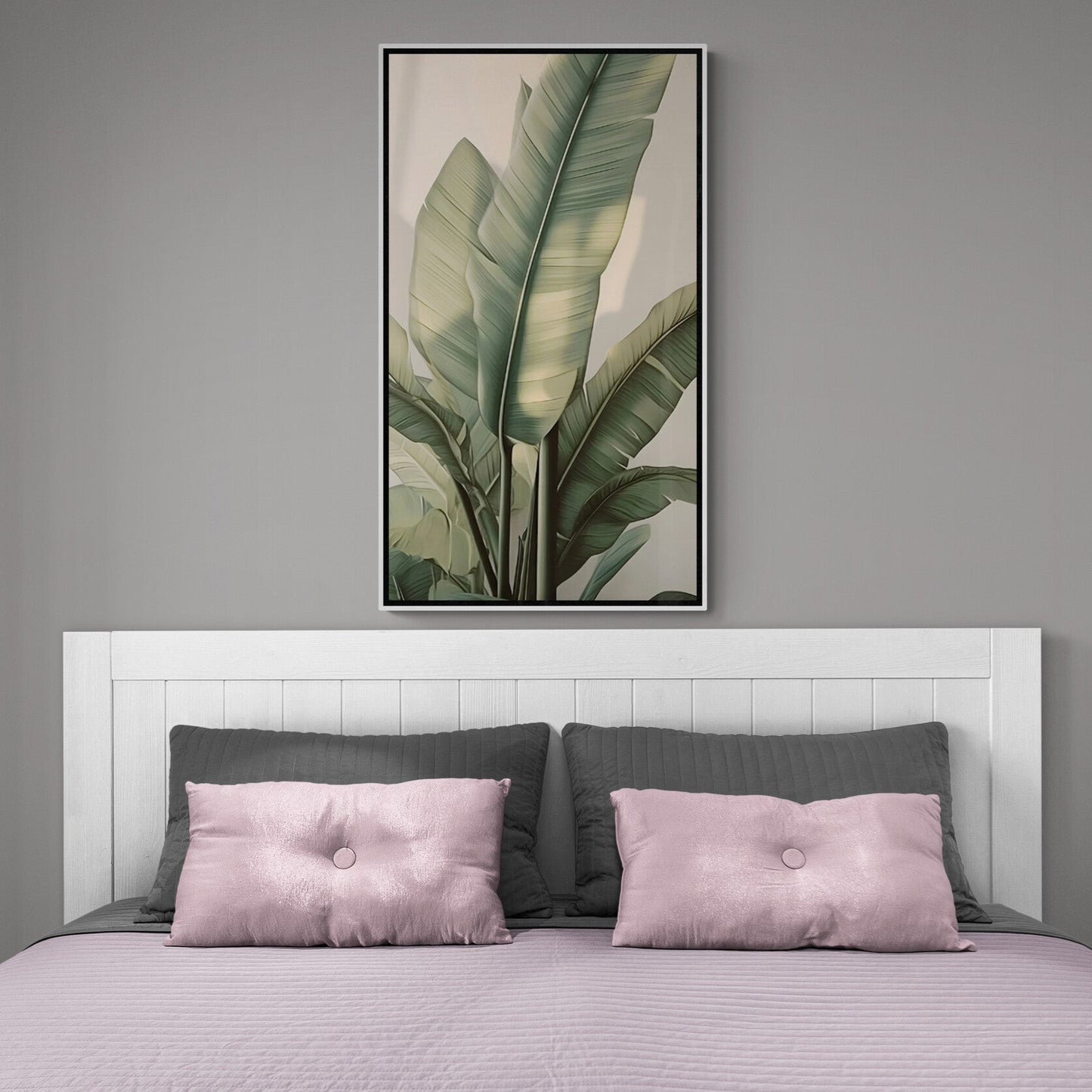 Botanical art print, banana leaves canvas print, framed artwork with herbs, large printable artwork with plants, living room wall art, birthday gift