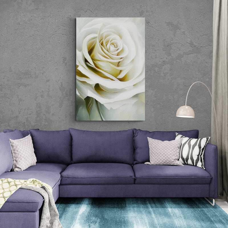 Rose flower wall art, large white rose canvas print, framed floral art print, gentle above bed wall art for bedroom, gift for her