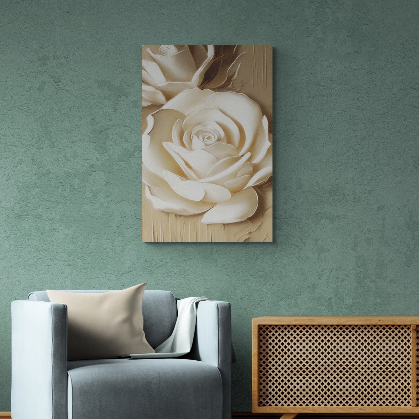 Rose flower wall art, large white rose canvas print, framed floral art print, gentle above bed wall art for bedroom, gift for her