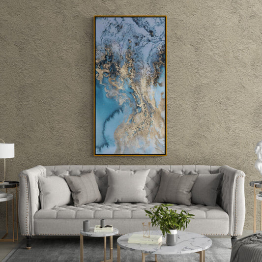 Blue and gold wall art, abstract art print, marble effect artwork, modern framed canvas print to living room, gift for him