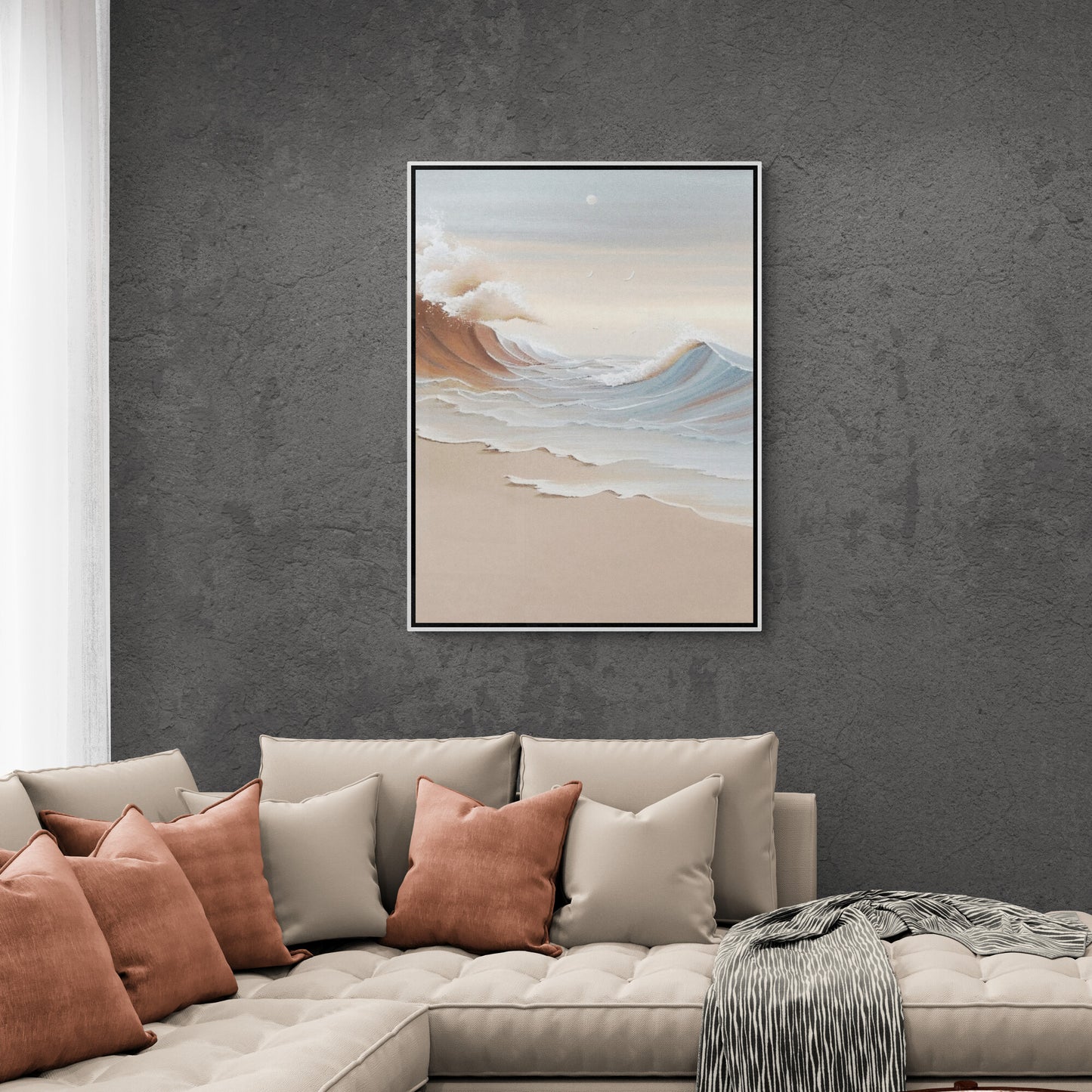 Nautical wall art, abstract framed canvas print, seascape artwork, large wall art with waves image, housewarming gift