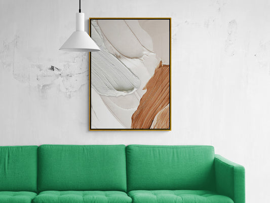 Abstract oil painting effect canvas print, framed 3d effect wall art, artwork in white and brown colors, gift for boss