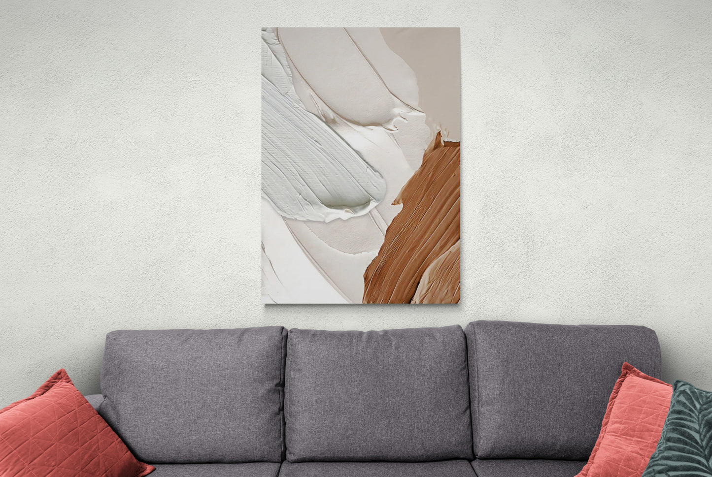 Abstract oil painting effect canvas print, framed 3d effect wall art, artwork in white and brown colors, gift for boss