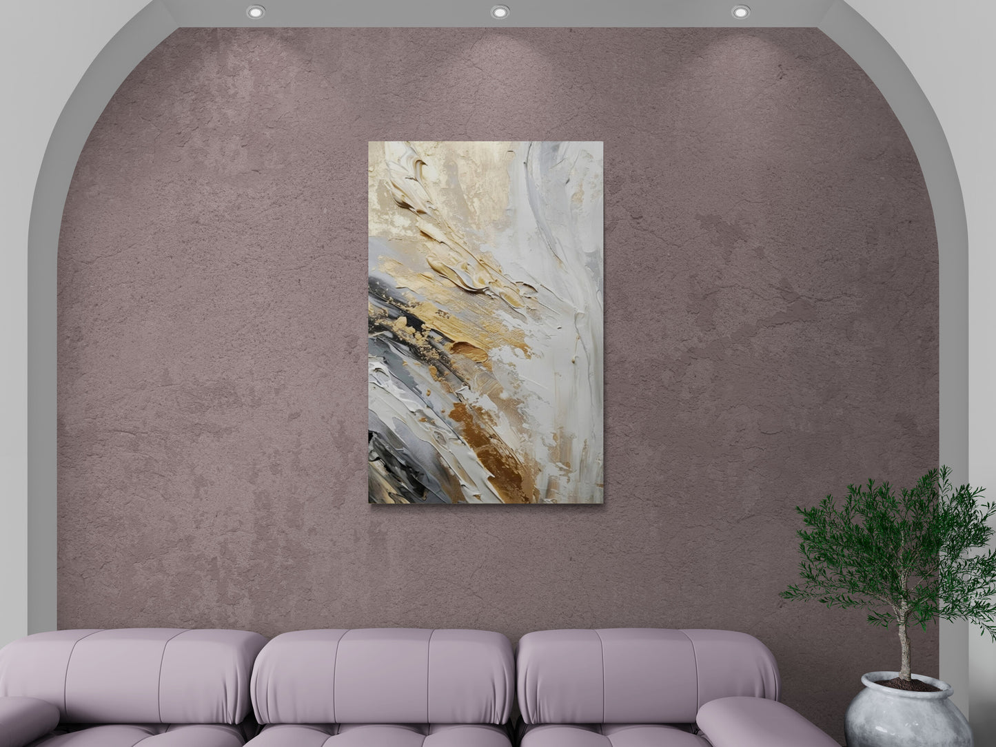 Abstract gold and gray wall art, framed contemporary canvas print, oil effect painting wall art, gift for men