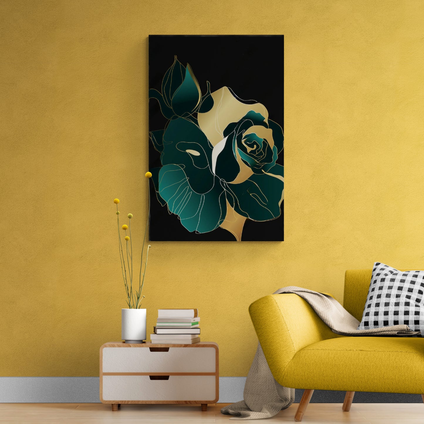 Floral wall art, green rose art print, framed abstract artwork, large flower wall art, vertical above bed wall art, gift for wife