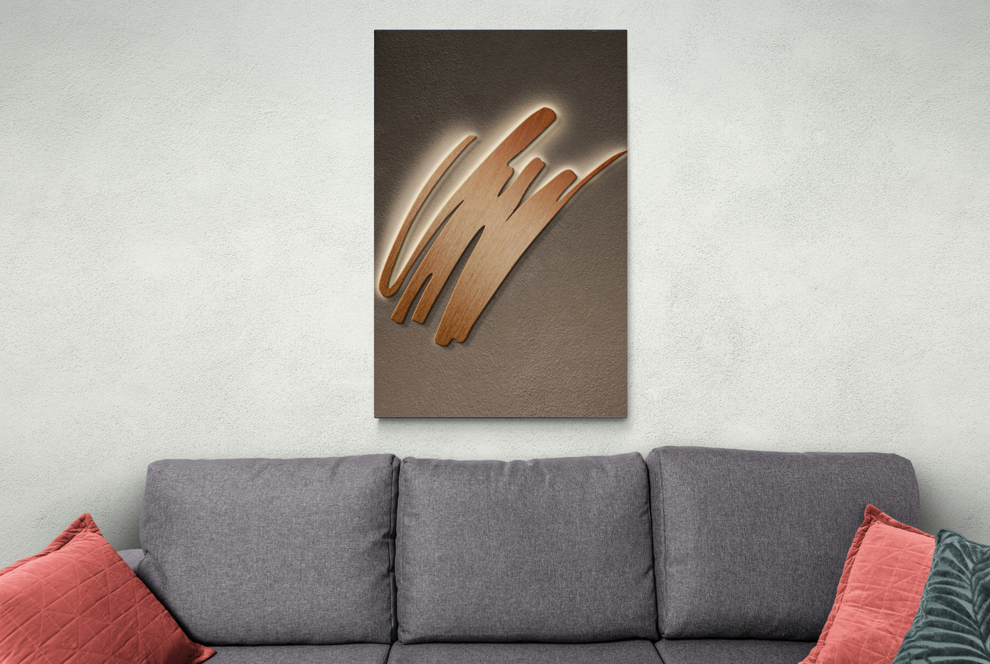 Abstract 3D effect wall art, large grey and brown art print, hanging wall decor, above bed wall art, gift for boss