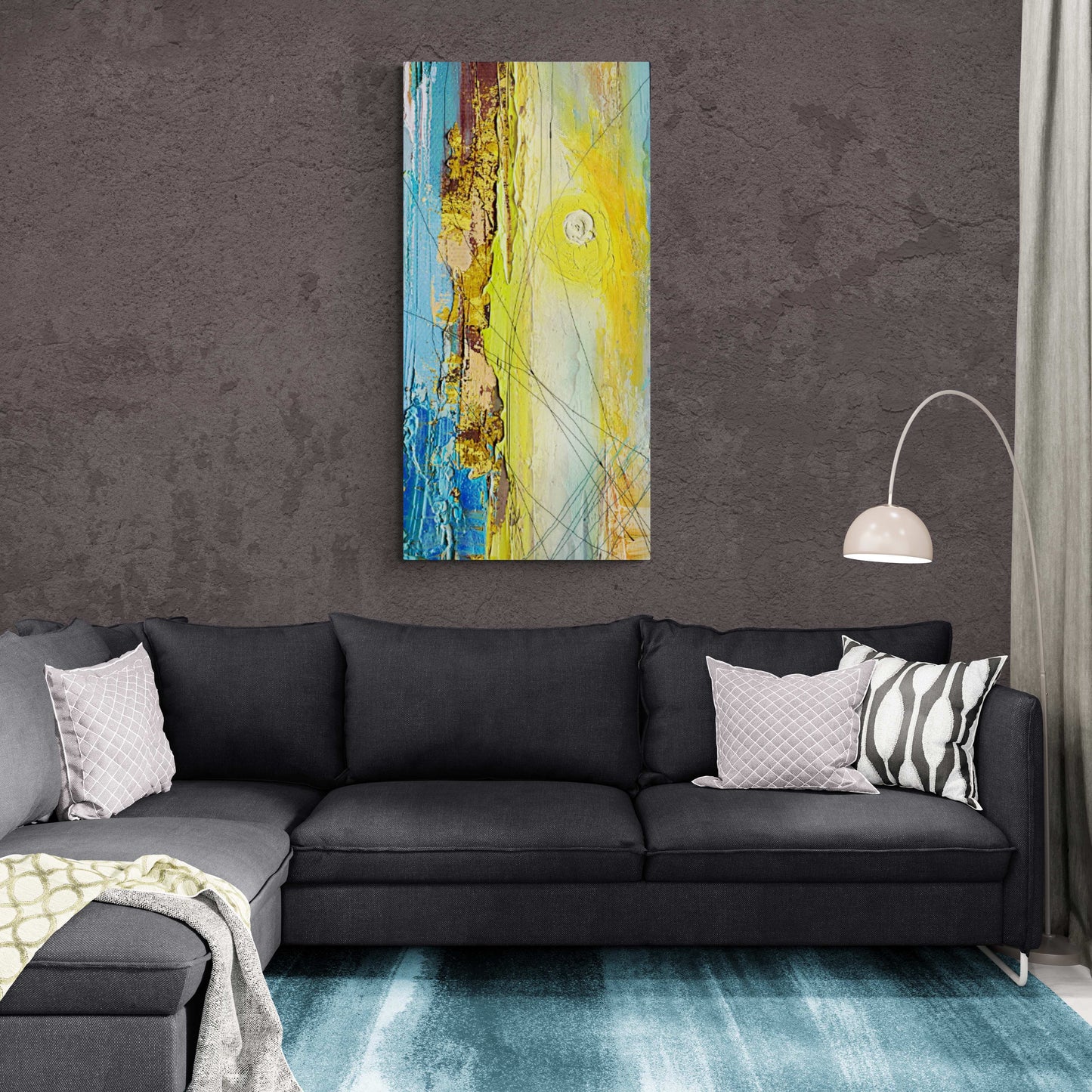 Colorful wall art, abstract art print, marble framed canvas print, blue and yellow wall art, modern above bed artwork, picture for gift