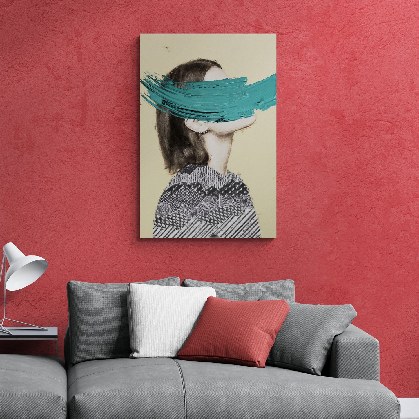 Woman portrait art print, modern wall art, stylish framed canvas print, large printable artwork, above bed wall art, gift for woman