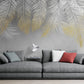 Feathers wallpaper, peel and stick abstract wall mural, removable wallpaper for living room or bedroom, wallpaper with leaves