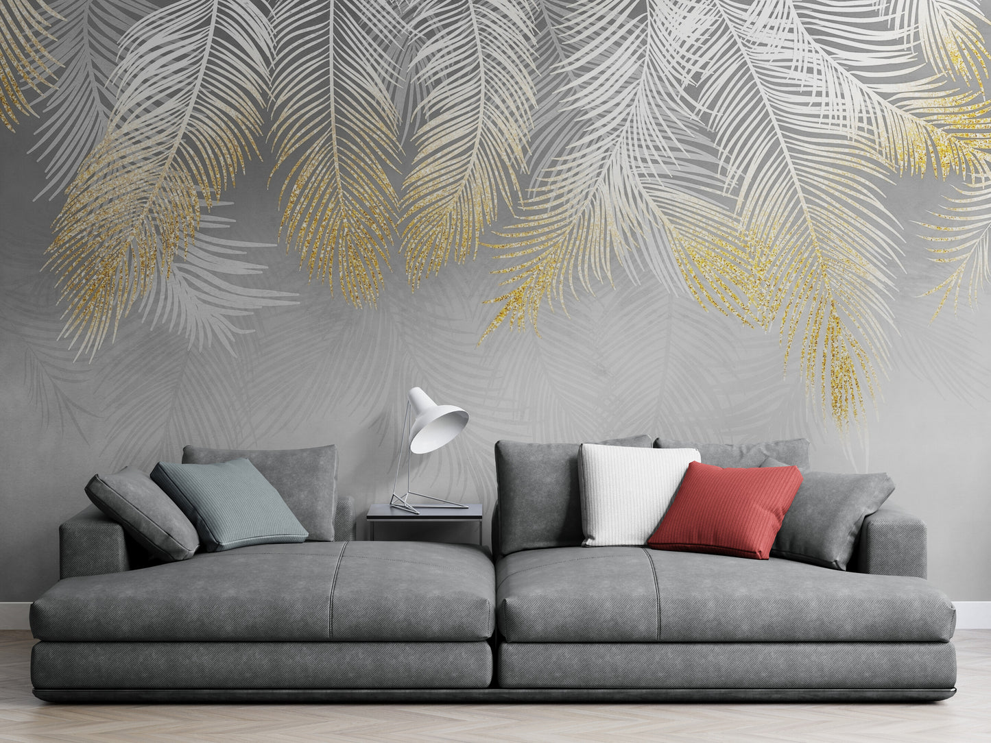 Feathers wallpaper, peel and stick abstract wall mural, removable wallpaper for living room or bedroom, wallpaper with leaves