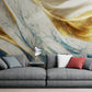 Extra large abstract wallpaper for living room, bedroom, ofice, blue, gold and white wall mural, 3d effect wallpaper