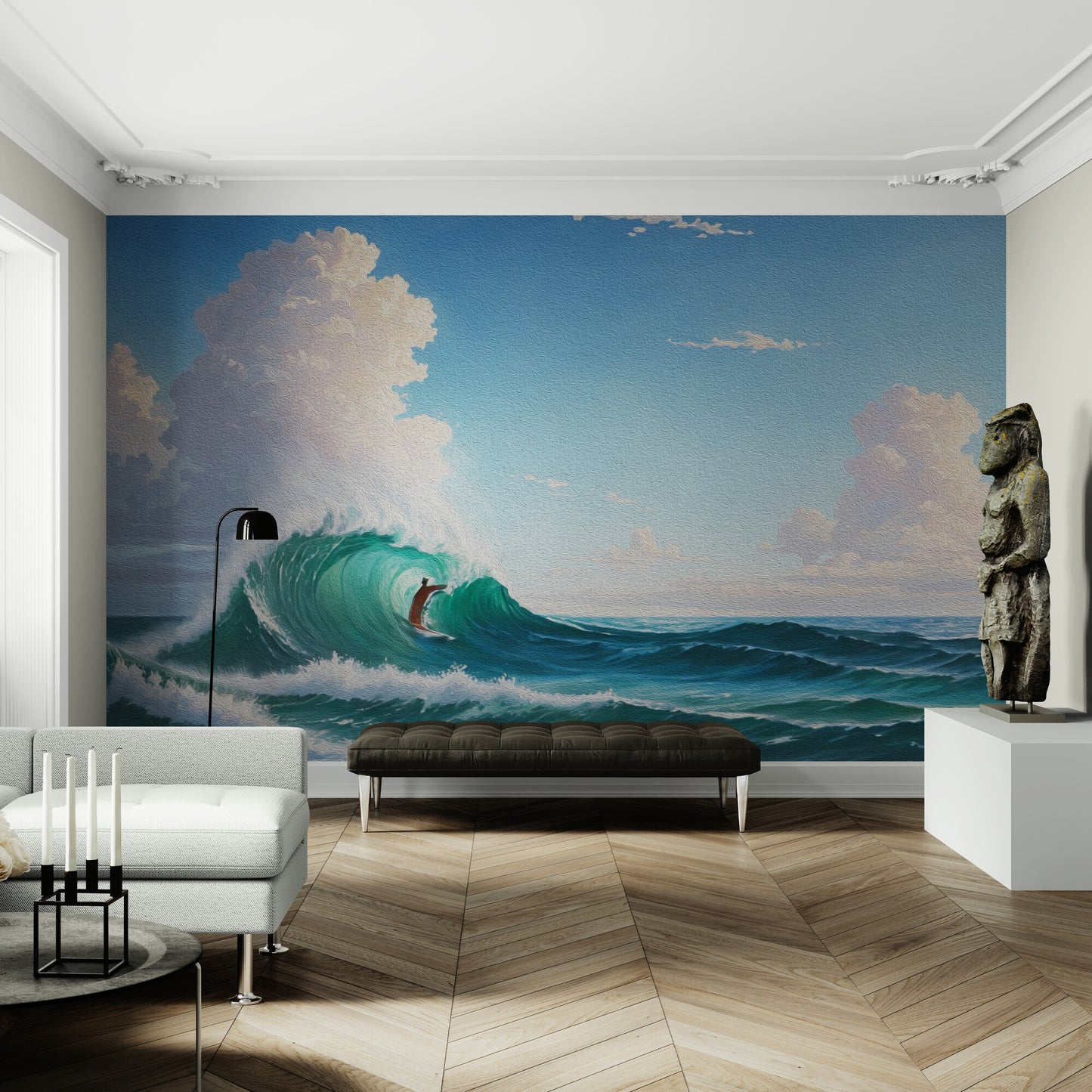 Extra large seascape wallpaper, self adhesive wall mural with water, temporary blue whita wallpaper, wallpaper for bedroom