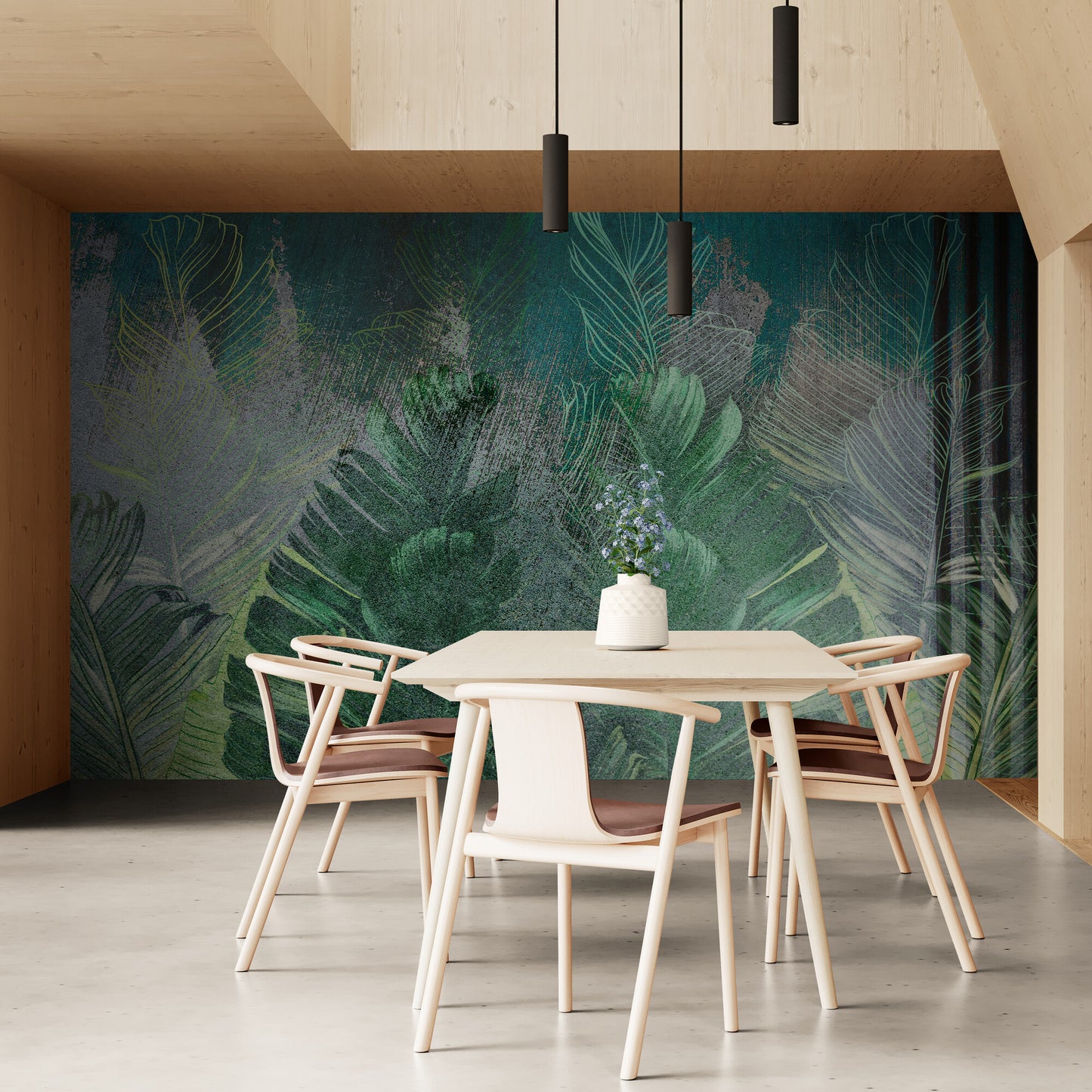 Extra large wallpaper with leaves, peel and stick botanical wall mural, removable green wallpaper, abstract wallpaper for living room or bedroom